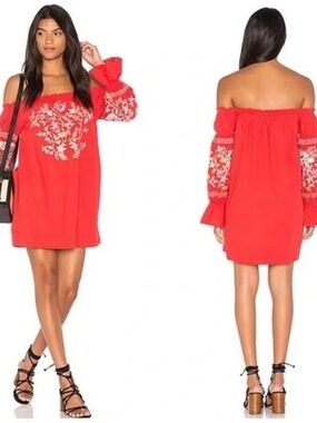 Free people Red Fleur du Jour Off-Shoulder Embroidered Women’s Dress size small